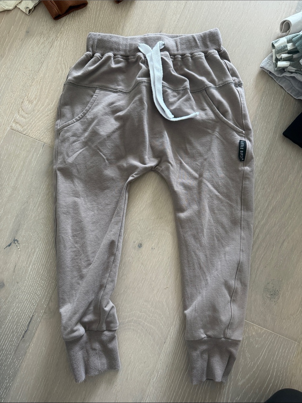 Little Bipsy Taupe Kids Joggers with White Drawstring